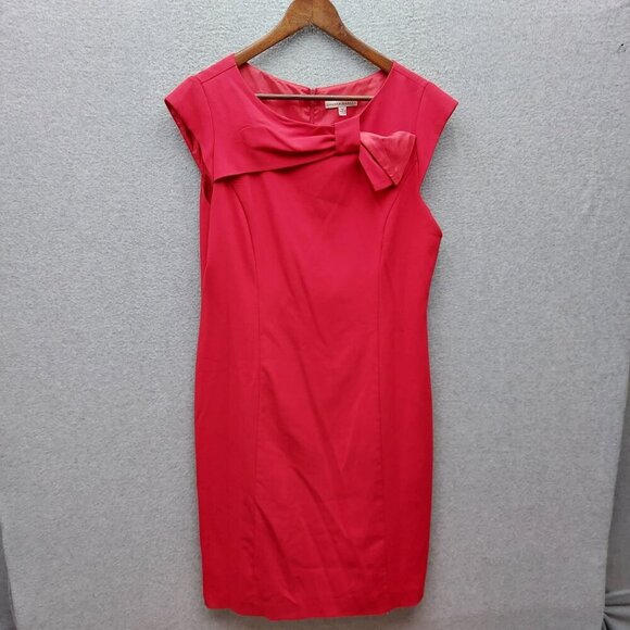 Sandra Darren Red Bow Detail Sheath Dress Size 14 - Picture 1 of 3